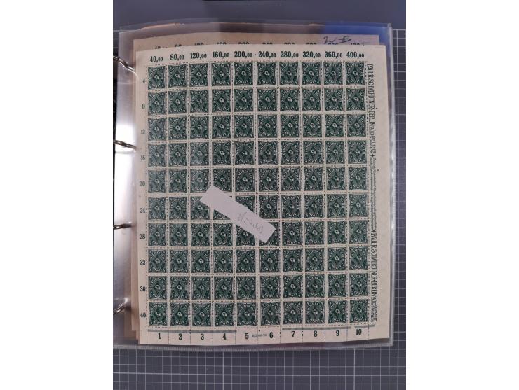 1921/22, postfrischer und ungebrauchter Bestand mit etwas über 200 Bogen und Bogenteilen, dabei Walzen- und Plattenbogen, HAN