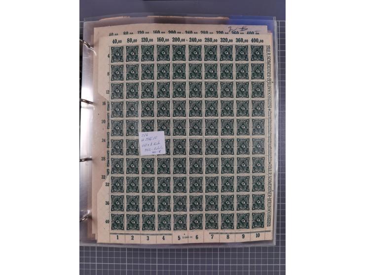 1921/22, postfrischer und ungebrauchter Bestand mit etwas über 200 Bogen und Bogenteilen, dabei Walzen- und Plattenbogen, HAN