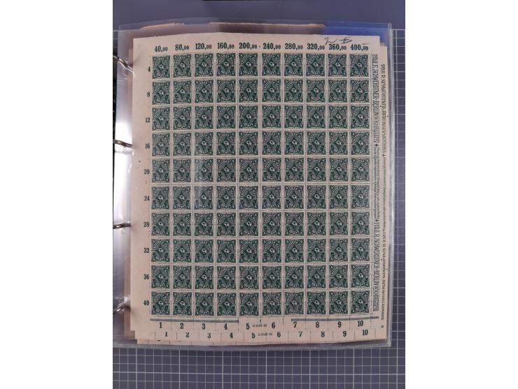 1921/22, postfrischer und ungebrauchter Bestand mit etwas über 200 Bogen und Bogenteilen, dabei Walzen- und Plattenbogen, HAN