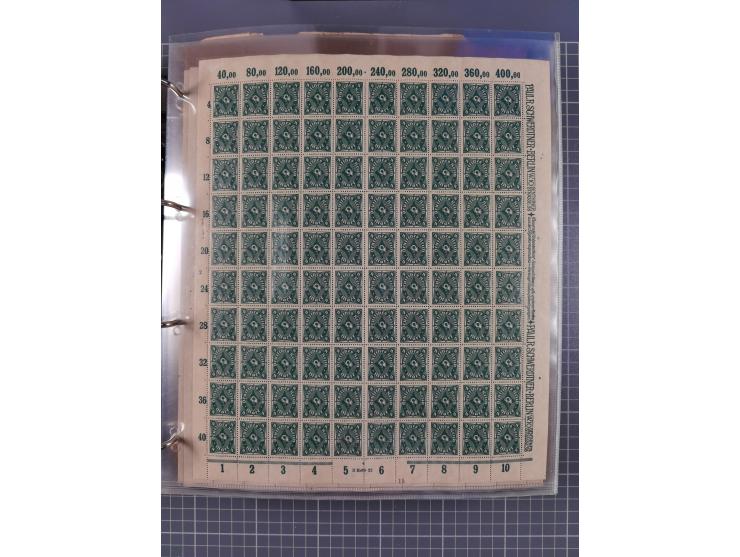 1921/22, postfrischer und ungebrauchter Bestand mit etwas über 200 Bogen und Bogenteilen, dabei Walzen- und Plattenbogen, HAN