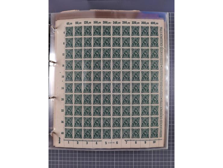 1921/22, postfrischer und ungebrauchter Bestand mit etwas über 200 Bogen und Bogenteilen, dabei Walzen- und Plattenbogen, HAN