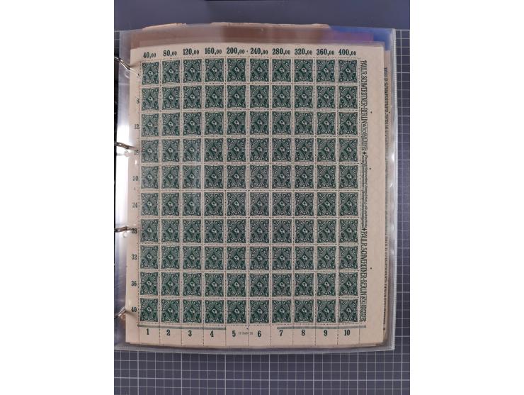 1921/22, postfrischer und ungebrauchter Bestand mit etwas über 200 Bogen und Bogenteilen, dabei Walzen- und Plattenbogen, HAN