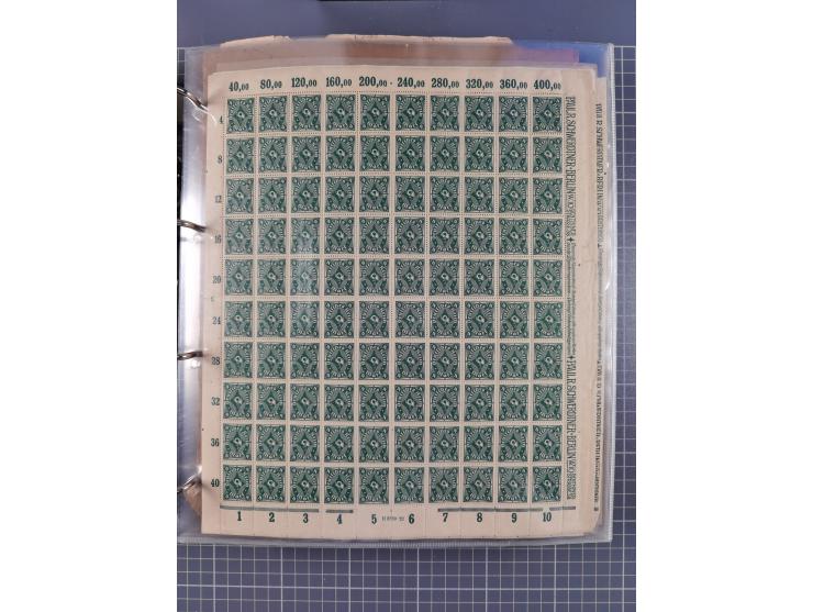 1921/22, postfrischer und ungebrauchter Bestand mit etwas über 200 Bogen und Bogenteilen, dabei Walzen- und Plattenbogen, HAN