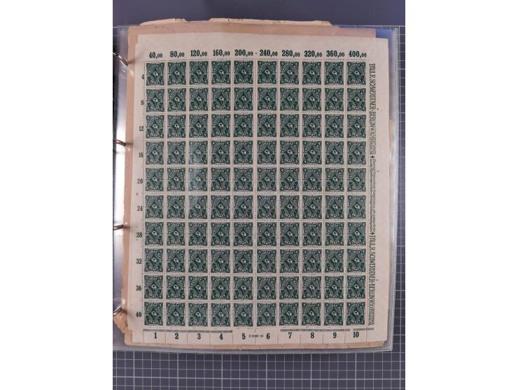 1921/22, postfrischer und ungebrauchter Bestand mit etwas über 200 Bogen und Bogenteilen, dabei Walzen- und Plattenbogen, HAN