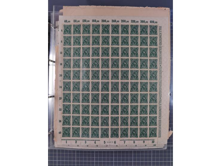 1921/22, postfrischer und ungebrauchter Bestand mit etwas über 200 Bogen und Bogenteilen, dabei Walzen- und Plattenbogen, HAN