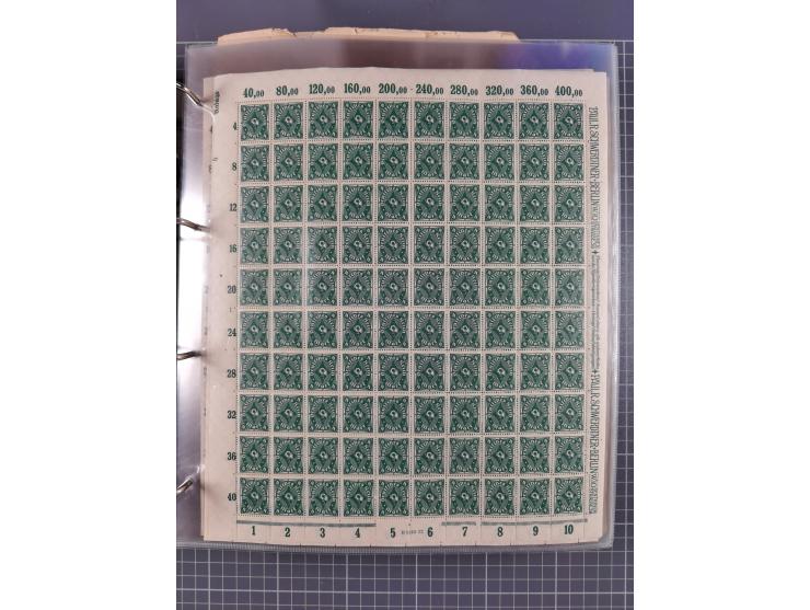 1921/22, postfrischer und ungebrauchter Bestand mit etwas über 200 Bogen und Bogenteilen, dabei Walzen- und Plattenbogen, HAN