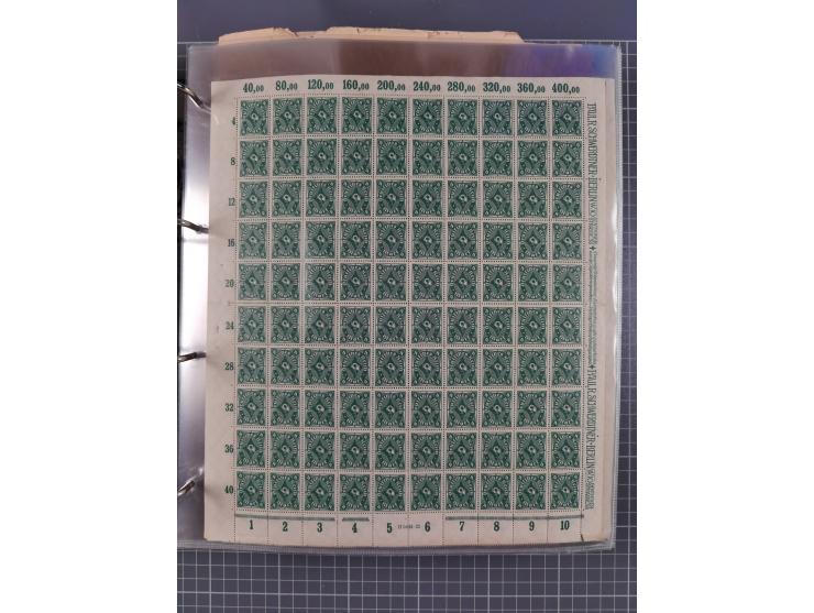 1921/22, postfrischer und ungebrauchter Bestand mit etwas über 200 Bogen und Bogenteilen, dabei Walzen- und Plattenbogen, HAN