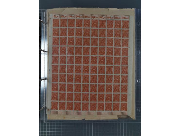 1921/22, postfrischer und ungebrauchter Bestand mit etwas über 200 Bogen und Bogenteilen, dabei Walzen- und Plattenbogen, HAN