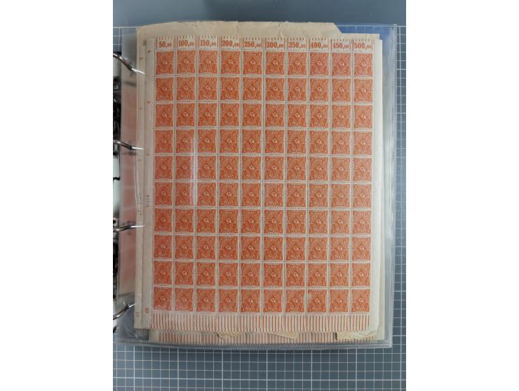 1921/22, postfrischer und ungebrauchter Bestand mit etwas über 200 Bogen und Bogenteilen, dabei Walzen- und Plattenbogen, HAN