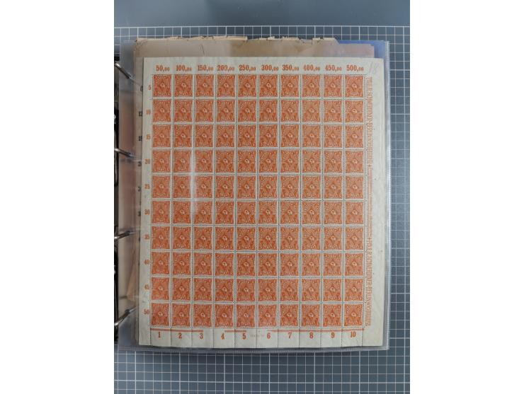 1921/22, postfrischer und ungebrauchter Bestand mit etwas über 200 Bogen und Bogenteilen, dabei Walzen- und Plattenbogen, HAN