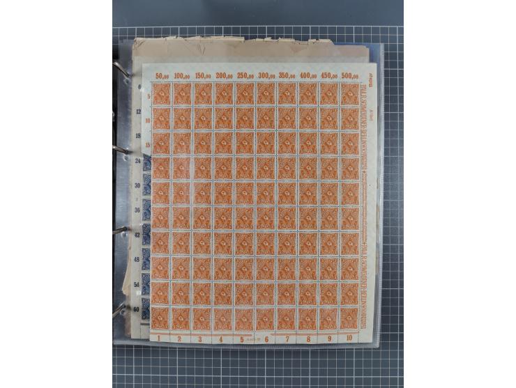 1921/22, postfrischer und ungebrauchter Bestand mit etwas über 200 Bogen und Bogenteilen, dabei Walzen- und Plattenbogen, HAN