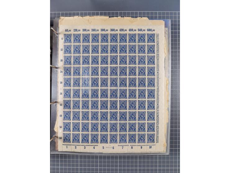 1921/22, postfrischer und ungebrauchter Bestand mit etwas über 200 Bogen und Bogenteilen, dabei Walzen- und Plattenbogen, HAN