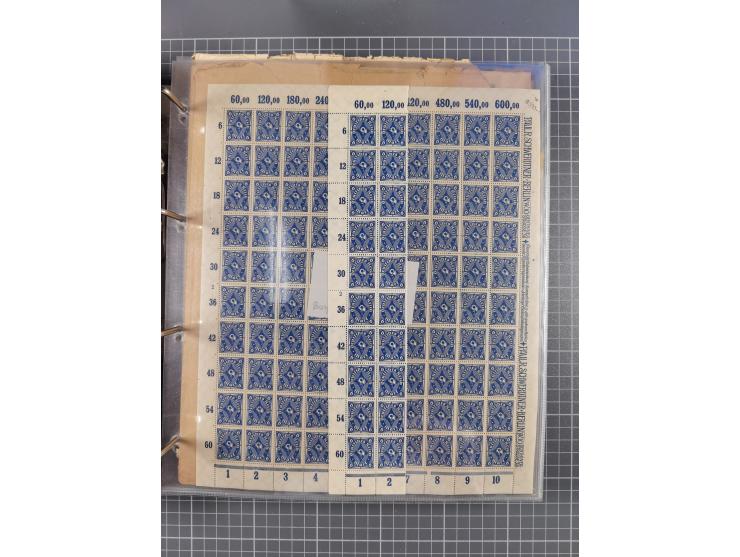 1921/22, postfrischer und ungebrauchter Bestand mit etwas über 200 Bogen und Bogenteilen, dabei Walzen- und Plattenbogen, HAN