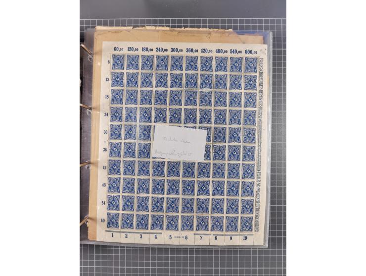 1921/22, postfrischer und ungebrauchter Bestand mit etwas über 200 Bogen und Bogenteilen, dabei Walzen- und Plattenbogen, HAN