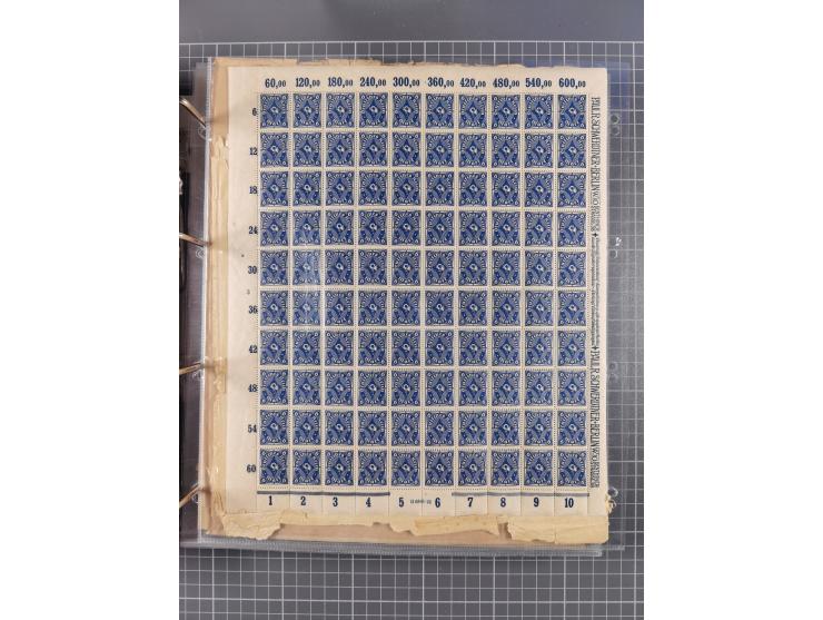 1921/22, postfrischer und ungebrauchter Bestand mit etwas über 200 Bogen und Bogenteilen, dabei Walzen- und Plattenbogen, HAN