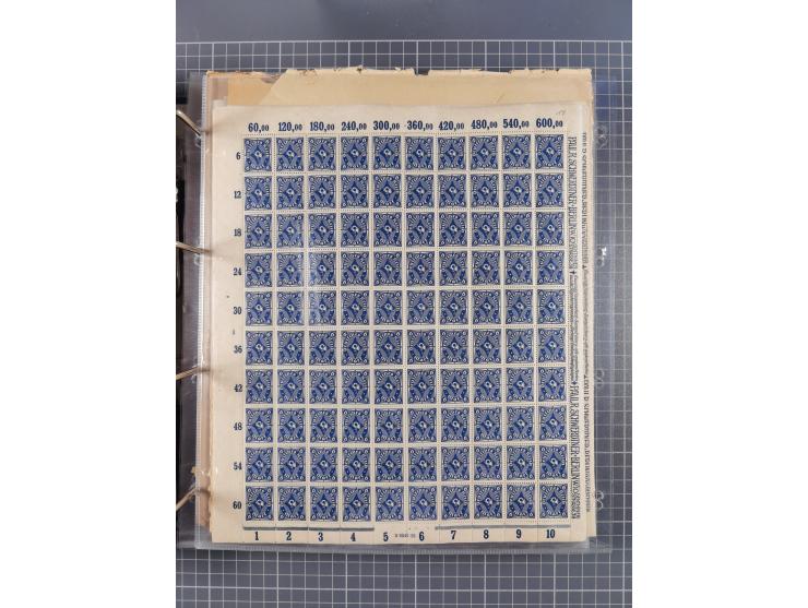 1921/22, postfrischer und ungebrauchter Bestand mit etwas über 200 Bogen und Bogenteilen, dabei Walzen- und Plattenbogen, HAN