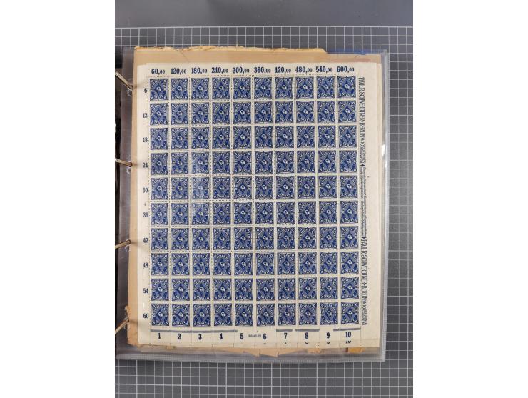 1921/22, postfrischer und ungebrauchter Bestand mit etwas über 200 Bogen und Bogenteilen, dabei Walzen- und Plattenbogen, HAN