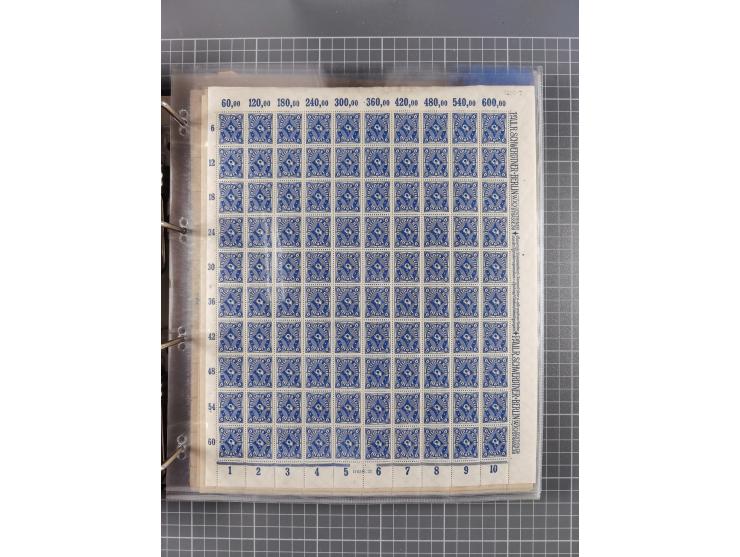 1921/22, postfrischer und ungebrauchter Bestand mit etwas über 200 Bogen und Bogenteilen, dabei Walzen- und Plattenbogen, HAN