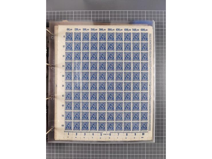 1921/22, postfrischer und ungebrauchter Bestand mit etwas über 200 Bogen und Bogenteilen, dabei Walzen- und Plattenbogen, HAN
