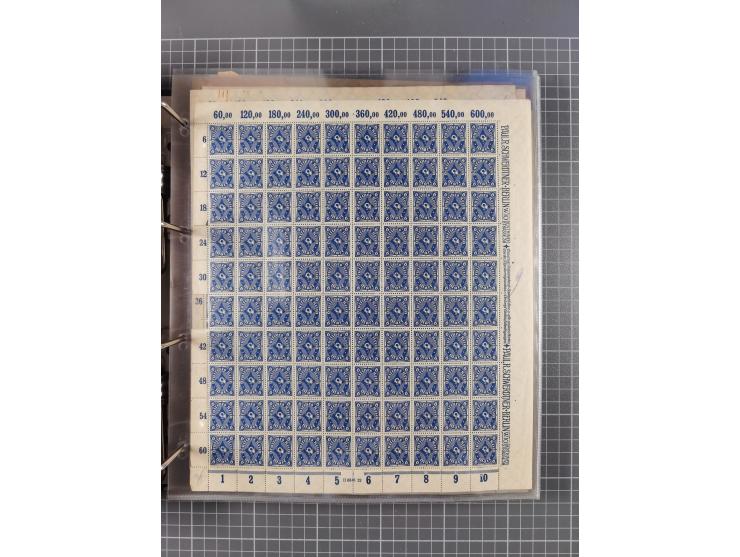 1921/22, postfrischer und ungebrauchter Bestand mit etwas über 200 Bogen und Bogenteilen, dabei Walzen- und Plattenbogen, HAN