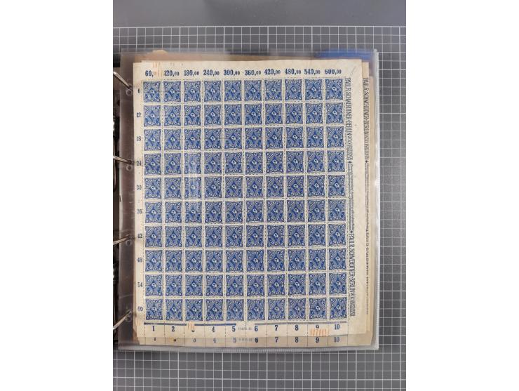 1921/22, postfrischer und ungebrauchter Bestand mit etwas über 200 Bogen und Bogenteilen, dabei Walzen- und Plattenbogen, HAN
