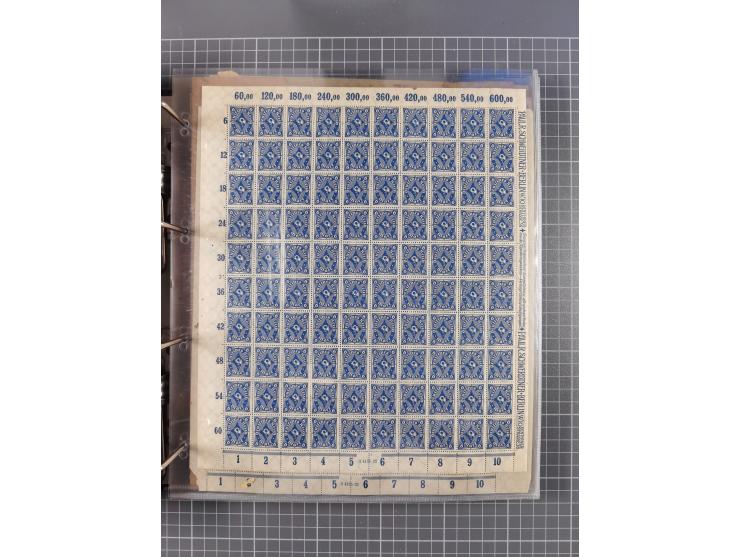 1921/22, postfrischer und ungebrauchter Bestand mit etwas über 200 Bogen und Bogenteilen, dabei Walzen- und Plattenbogen, HAN