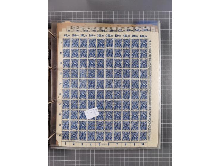 1921/22, postfrischer und ungebrauchter Bestand mit etwas über 200 Bogen und Bogenteilen, dabei Walzen- und Plattenbogen, HAN