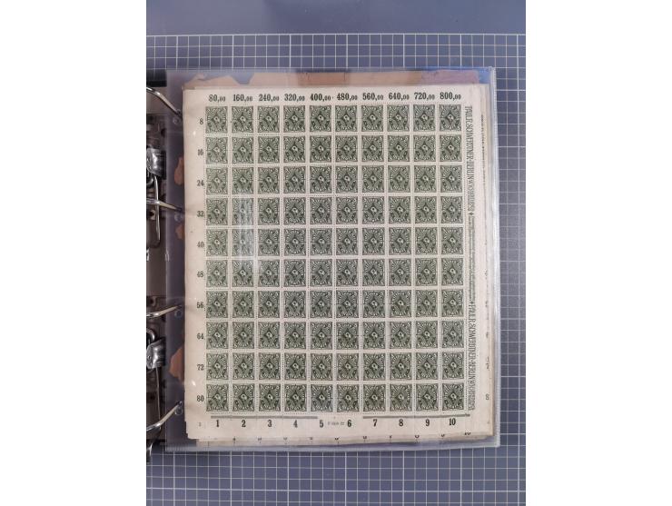 1921/22, postfrischer und ungebrauchter Bestand mit etwas über 200 Bogen und Bogenteilen, dabei Walzen- und Plattenbogen, HAN