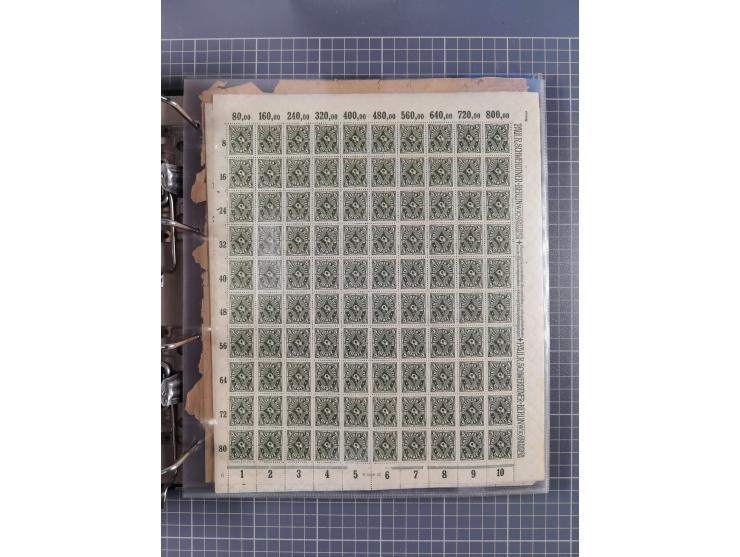1921/22, postfrischer und ungebrauchter Bestand mit etwas über 200 Bogen und Bogenteilen, dabei Walzen- und Plattenbogen, HAN