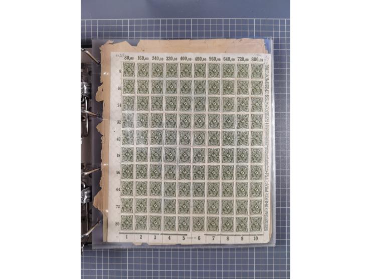 1921/22, postfrischer und ungebrauchter Bestand mit etwas über 200 Bogen und Bogenteilen, dabei Walzen- und Plattenbogen, HAN