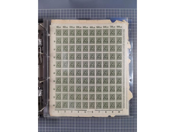 1921/22, postfrischer und ungebrauchter Bestand mit etwas über 200 Bogen und Bogenteilen, dabei Walzen- und Plattenbogen, HAN