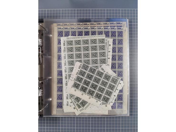 1921/22, postfrischer und ungebrauchter Bestand mit etwas über 200 Bogen und Bogenteilen, dabei Walzen- und Plattenbogen, HAN