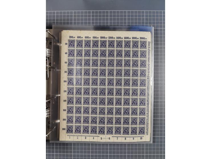 1921/22, postfrischer und ungebrauchter Bestand mit etwas über 200 Bogen und Bogenteilen, dabei Walzen- und Plattenbogen, HAN