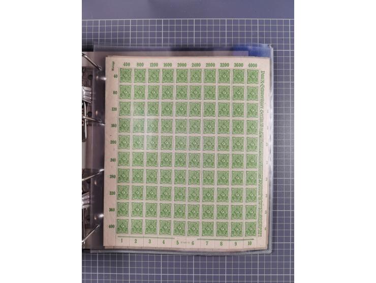 1921/22, postfrischer und ungebrauchter Bestand mit etwas über 200 Bogen und Bogenteilen, dabei Walzen- und Plattenbogen, HAN