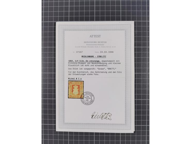 1864, ungebrauchte und gestempelte Sammlung mit u.a. Mi.-Nr. 1a gestempelt (signiert Grobe und Brettl und FA Richter) und Mi.
