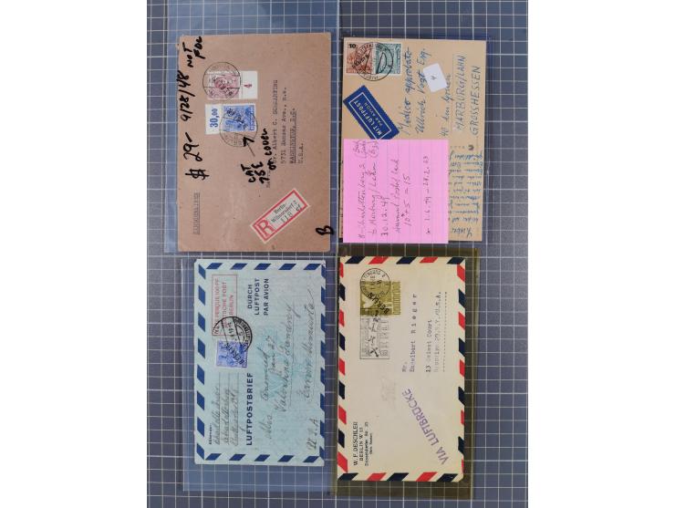 1948/49, ca. 70 Briefe und Karten mit Schwarz-, Rot- und Grünaufdruck-Marken mit vielen besseren Verwendungen. Dabei u.a. Mi.