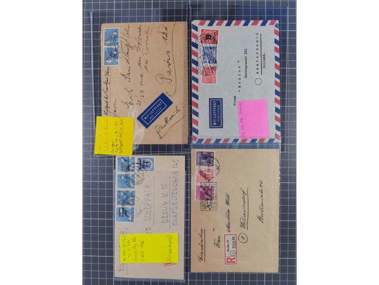 1948/49, ca. 70 Briefe und Karten mit Schwarz-, Rot- und Grünaufdruck-Marken mit vielen besseren Verwendungen. Dabei u.a. Mi.