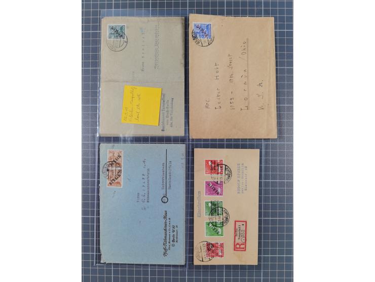 1948/49, ca. 70 Briefe und Karten mit Schwarz-, Rot- und Grünaufdruck-Marken mit vielen besseren Verwendungen. Dabei u.a. Mi.