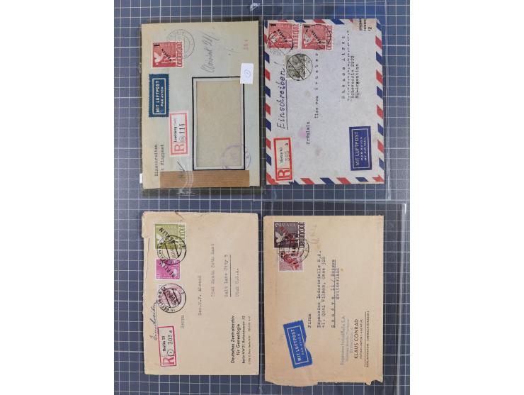 1948/49, ca. 70 Briefe und Karten mit Schwarz-, Rot- und Grünaufdruck-Marken mit vielen besseren Verwendungen. Dabei u.a. Mi.