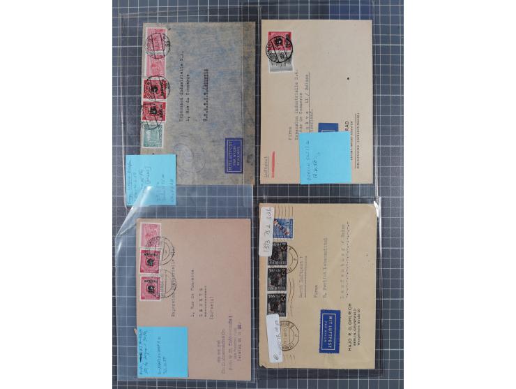 1948/49, ca. 70 Briefe und Karten mit Schwarz-, Rot- und Grünaufdruck-Marken mit vielen besseren Verwendungen. Dabei u.a. Mi.