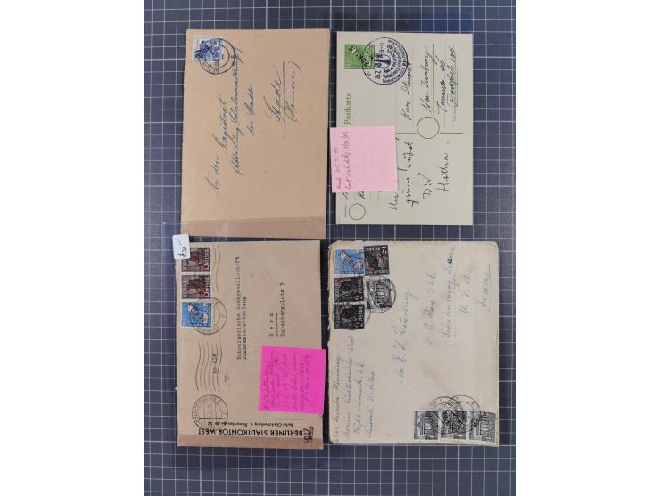 1948/49, ca. 70 Briefe und Karten mit Schwarz-, Rot- und Grünaufdruck-Marken mit vielen besseren Verwendungen. Dabei u.a. Mi.