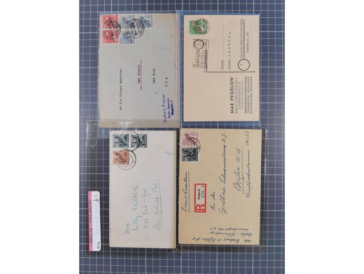1948/49, ca. 70 Briefe und Karten mit Schwarz-, Rot- und Grünaufdruck-Marken mit vielen besseren Verwendungen. Dabei u.a. Mi.