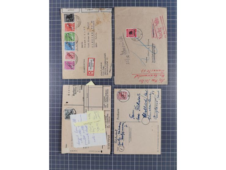 1948/49, ca. 70 Briefe und Karten mit Schwarz-, Rot- und Grünaufdruck-Marken mit vielen besseren Verwendungen. Dabei u.a. Mi.
