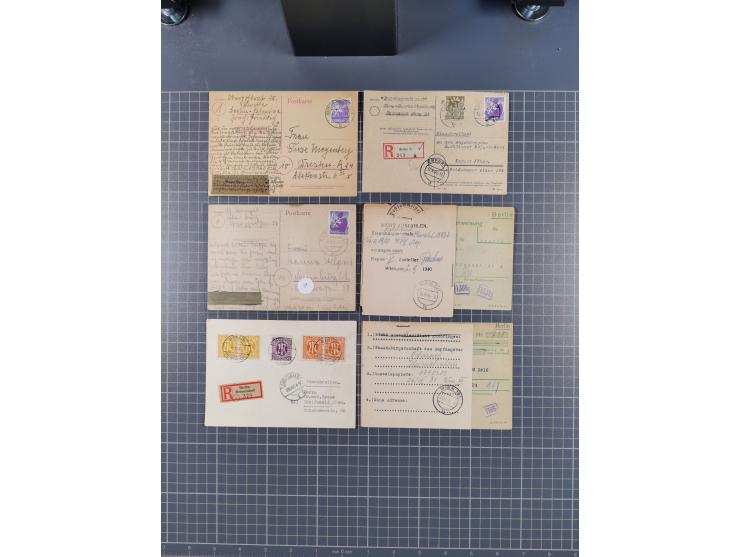 1945/48, über 200 Briefe, Karten und Ganzsachen mit frühe Post von und nach Berlin, R-Briefe, interessante Mischfrankaturen, 