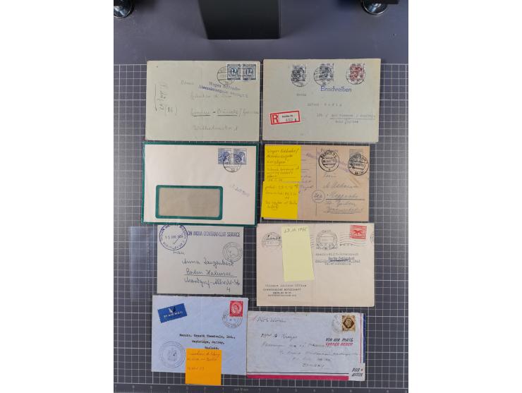 1945/48, über 200 Briefe, Karten und Ganzsachen mit frühe Post von und nach Berlin, R-Briefe, interessante Mischfrankaturen, 