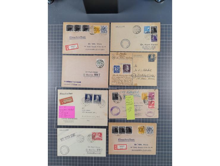 1945/48, über 200 Briefe, Karten und Ganzsachen mit frühe Post von und nach Berlin, R-Briefe, interessante Mischfrankaturen, 