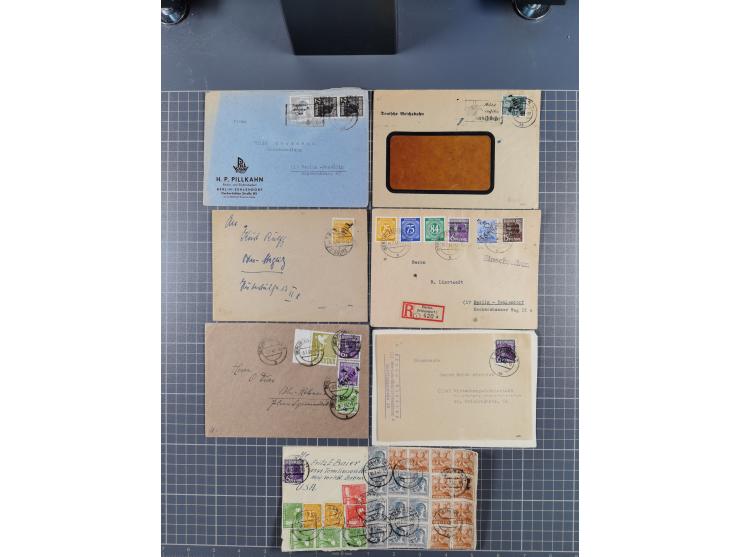 1945/48, über 200 Briefe, Karten und Ganzsachen mit frühe Post von und nach Berlin, R-Briefe, interessante Mischfrankaturen, 