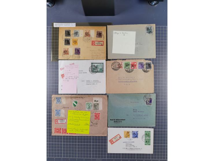 1945/48, über 200 Briefe, Karten und Ganzsachen mit frühe Post von und nach Berlin, R-Briefe, interessante Mischfrankaturen, 