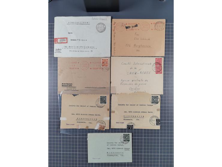 1945/48, umfangreicher Sammlungsbestand mit geschätzt fast 400 Briefen, Karten und Ganzsachen. Dabei sehr viel Auslandspost m