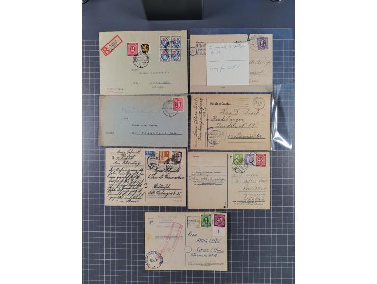 1945/48, umfangreicher Sammlungsbestand mit geschätzt fast 400 Briefen, Karten und Ganzsachen. Dabei sehr viel Auslandspost m